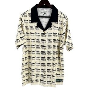 Bogey Boys Golf Club Cream Top Camp Collar Button Up Shirt All Over Print M New